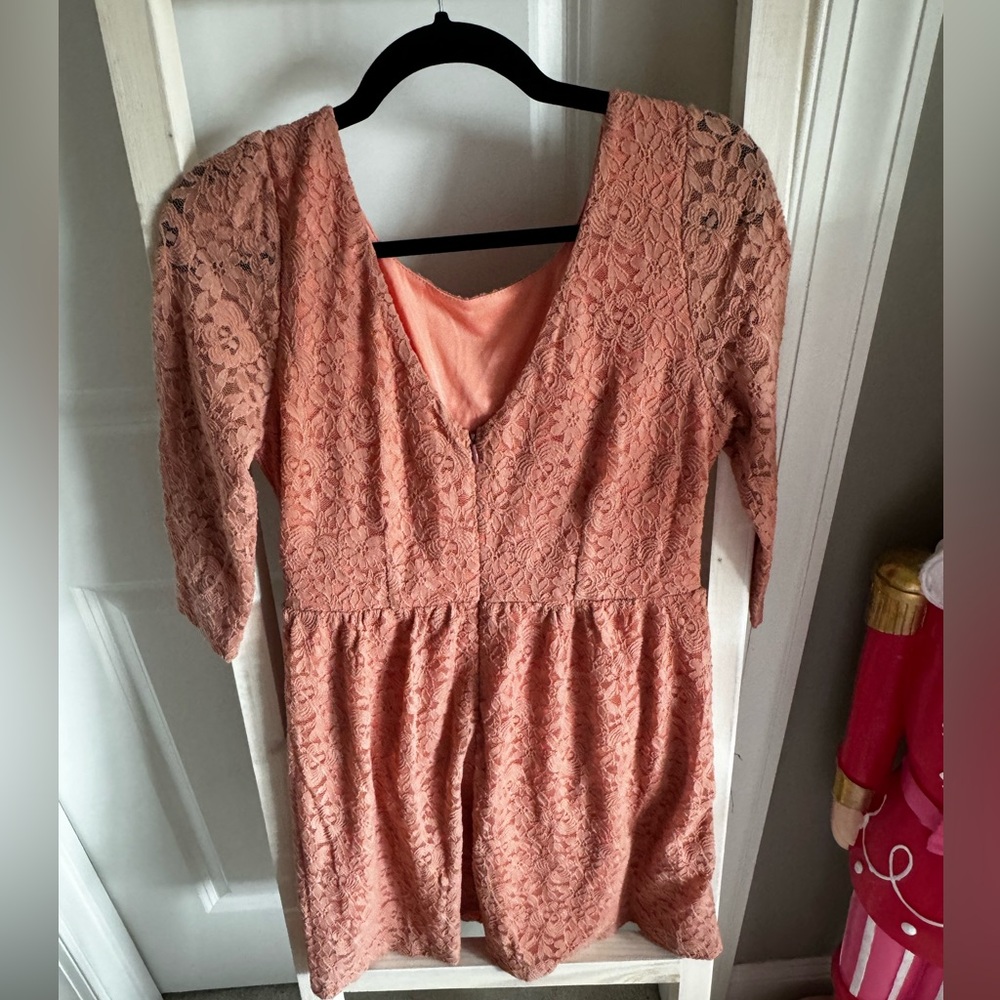 Lace Dark Peach Dress with a V Back